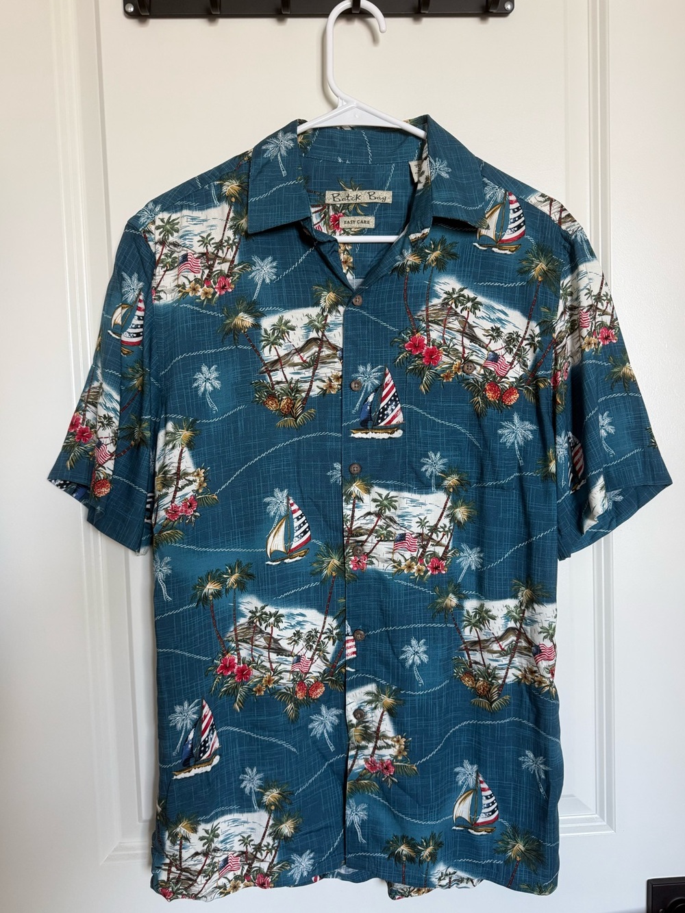Batik Bay Hawaiian Shirt with Tropical Sailboat Print - Teal